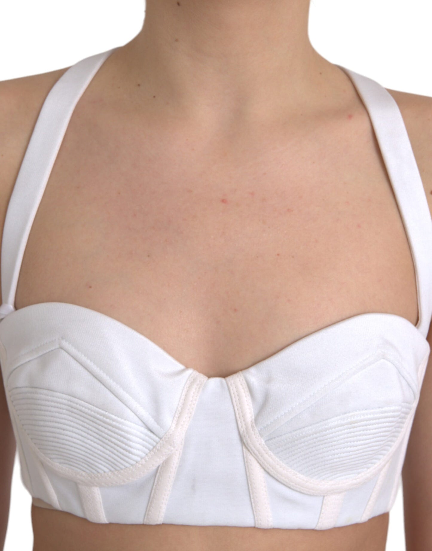 Top corto sin mangas con bustier de viscosa blanca