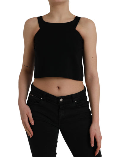 Top corto negro sin mangas con cuello redondo