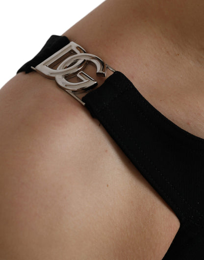 Top corto negro sin mangas con cuello redondo