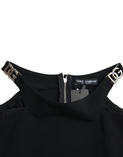 Top corto negro sin mangas con cuello redondo