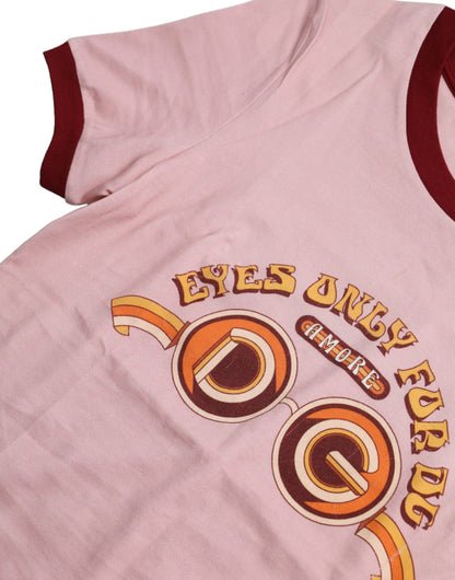 Pink Cotton Short Sleeves Crew Neck T-shirt