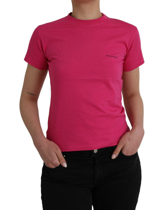 Camiseta de algodón rosa de manga corta y cuello redondo