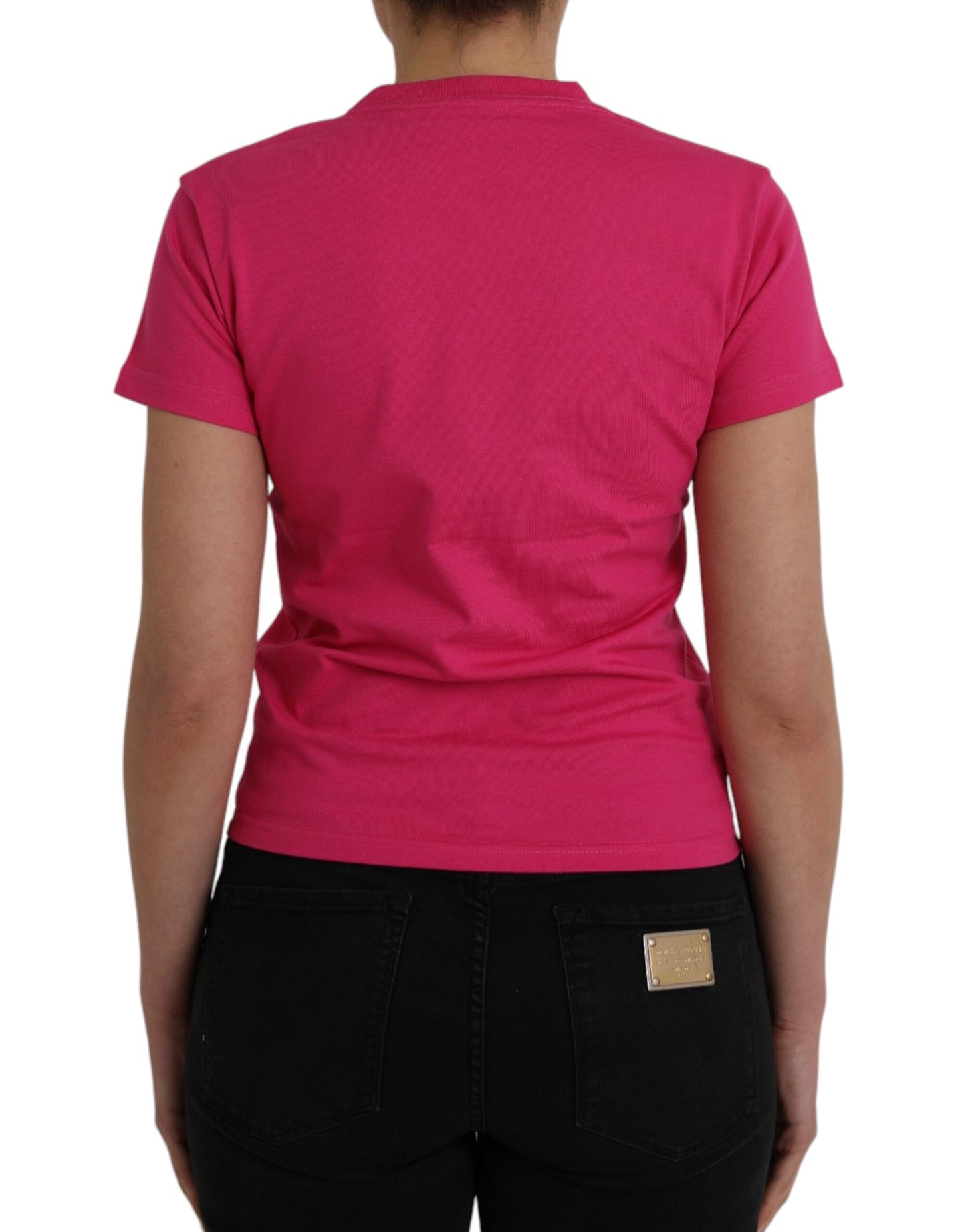 Camiseta de algodón rosa de manga corta y cuello redondo