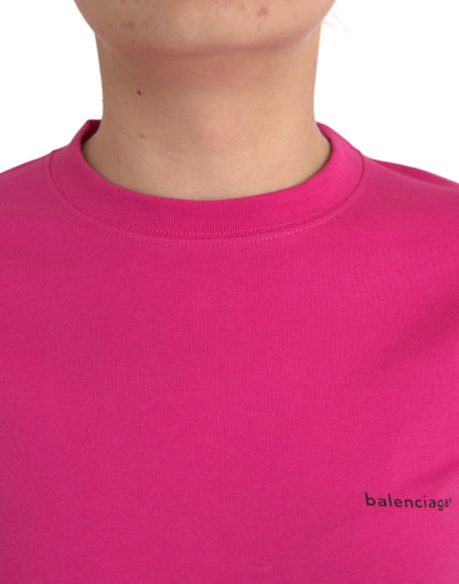Camiseta de algodón rosa de manga corta y cuello redondo
