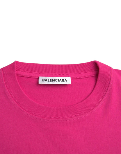 Camiseta de algodón rosa de manga corta y cuello redondo
