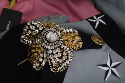 Chaqueta de algodón con botones azules y adornos de cristales