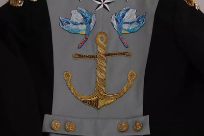 Chaqueta de algodón con botones azules y adornos de cristales
