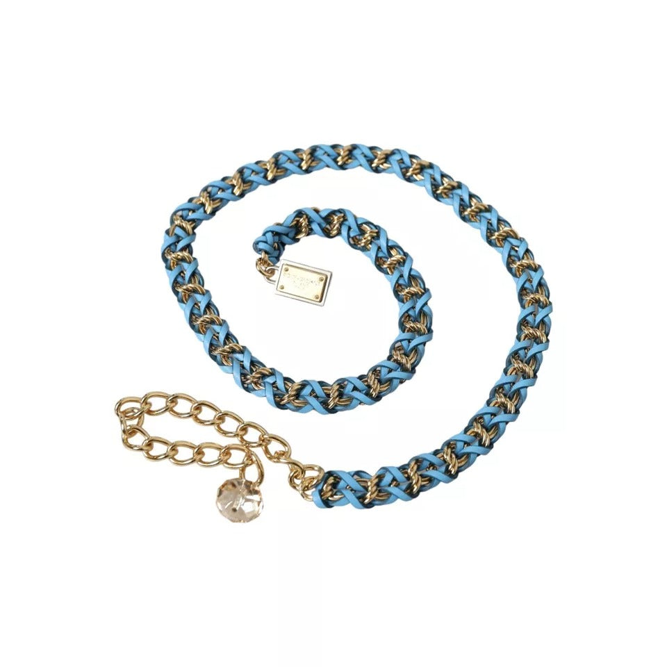 Cinturón de cadena de latón dorado trenzado azul