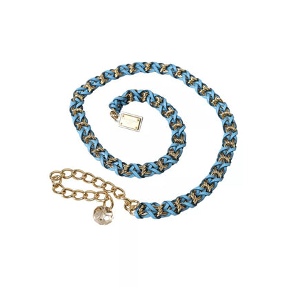 Cinturón de cadena de latón dorado trenzado azul