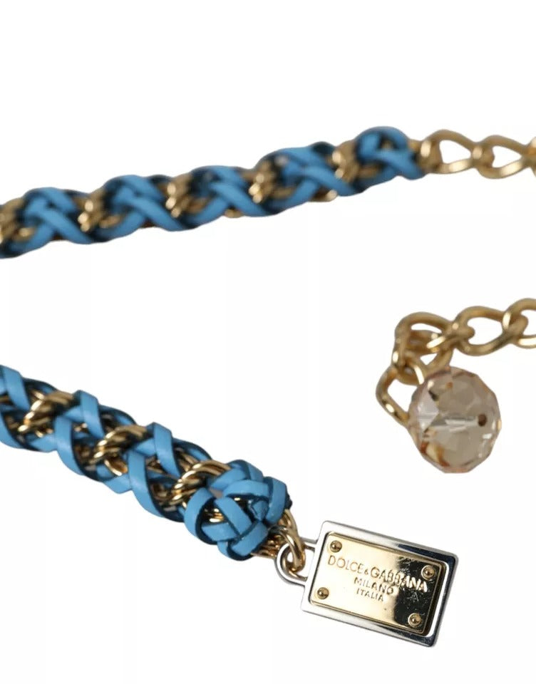 Cinturón de cadena de latón dorado trenzado azul