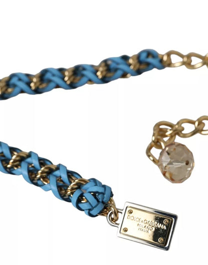Cinturón de cadena de latón dorado trenzado azul