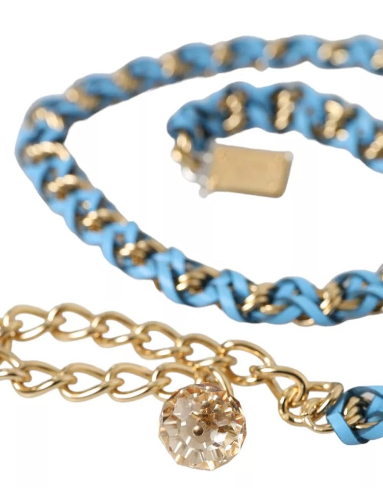 Cinturón de cadena de latón dorado trenzado azul