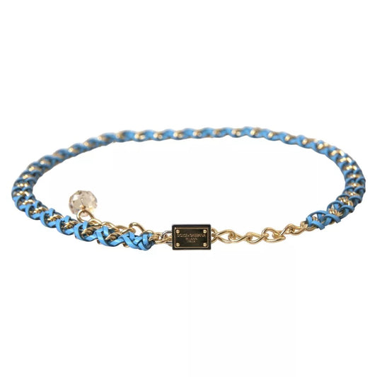 Cinturón de cadena de latón dorado trenzado azul