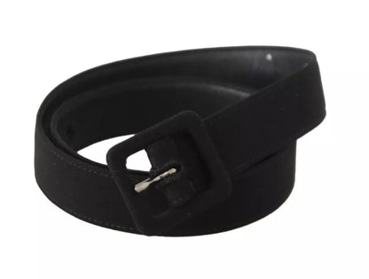 Cinturón de cuero de terciopelo negro con hebilla de logotipo