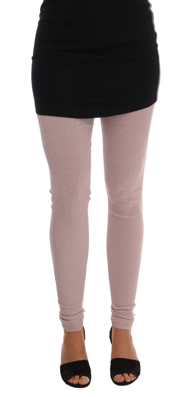 Elegantes pantalones elásticos de cintura media en color rosa