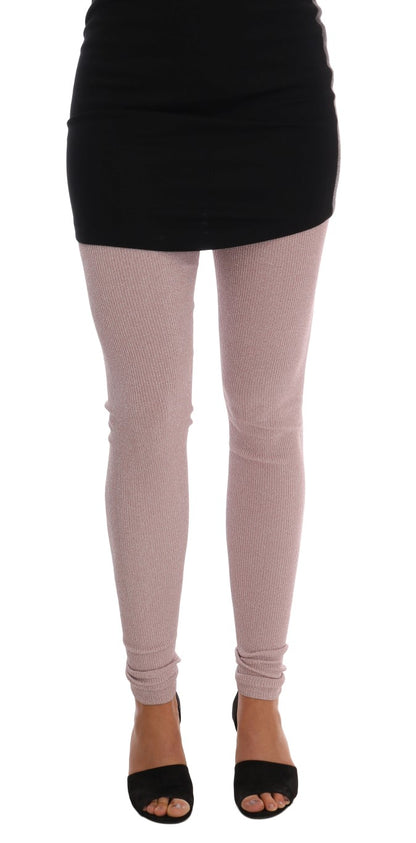 Elegantes pantalones elásticos de cintura media en color rosa