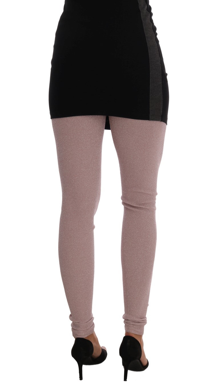 Elegantes pantalones elásticos de cintura media en color rosa