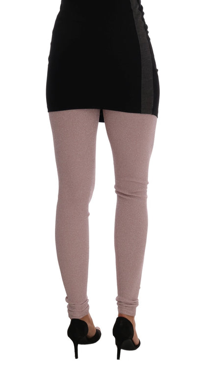 Elegantes pantalones elásticos de cintura media en color rosa
