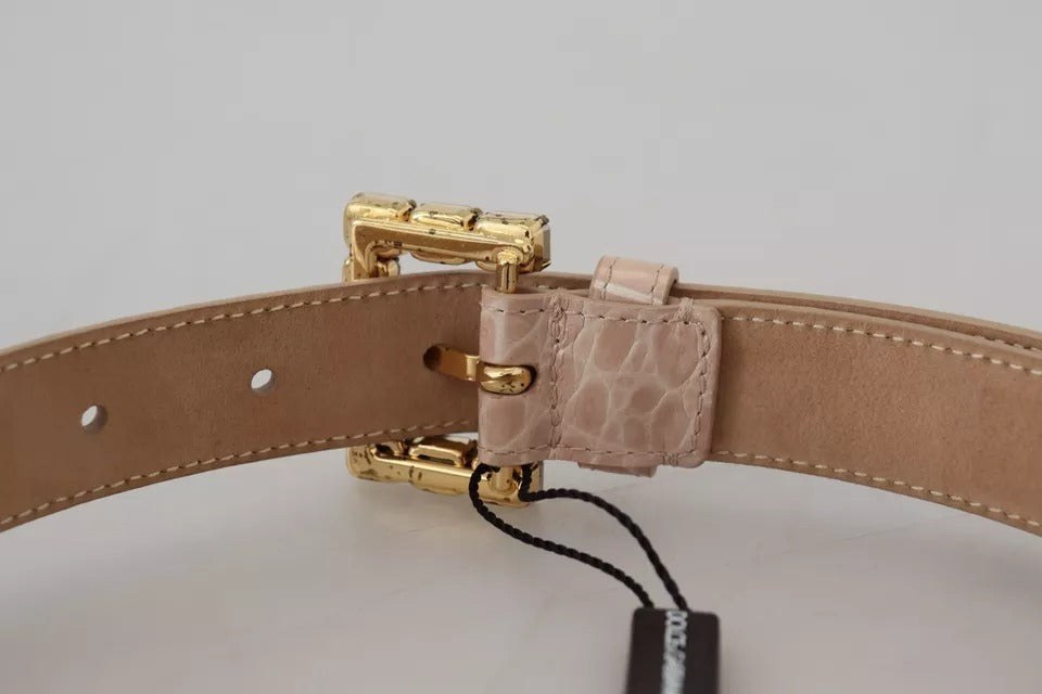 Cinturón de mujer con hebilla de cristal de cuero beige