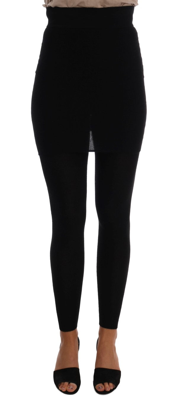 Elegantes pantalones elásticos de seda y cachemira negra