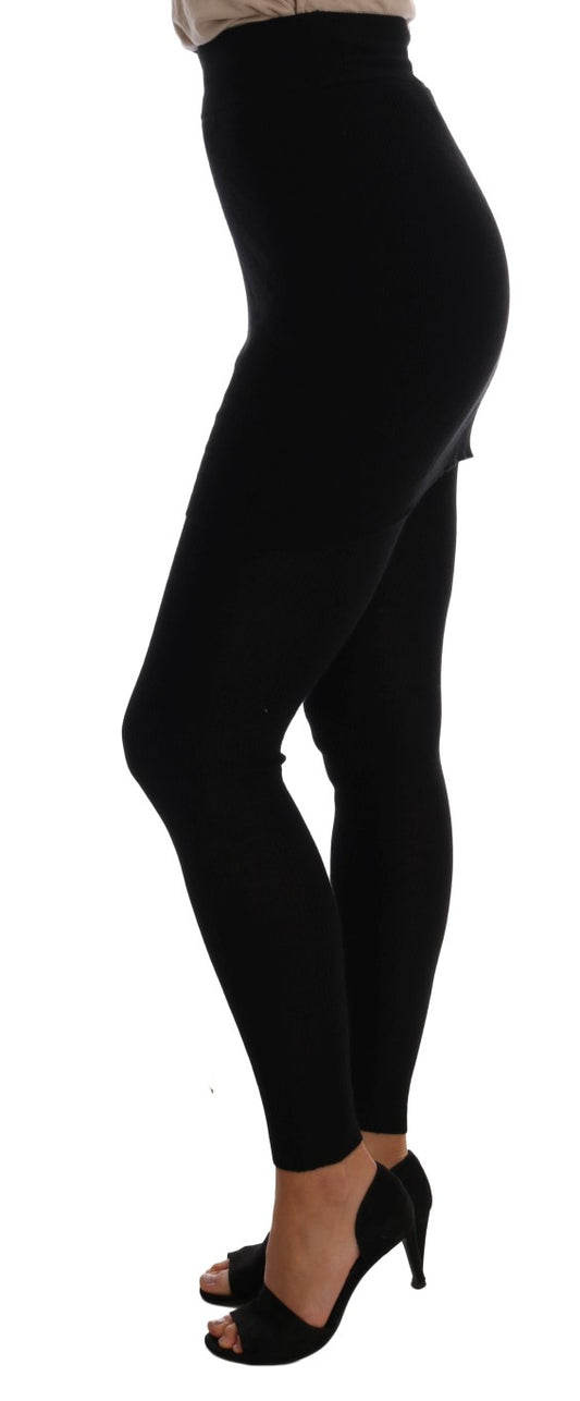 Elegantes pantalones elásticos de seda y cachemira negra