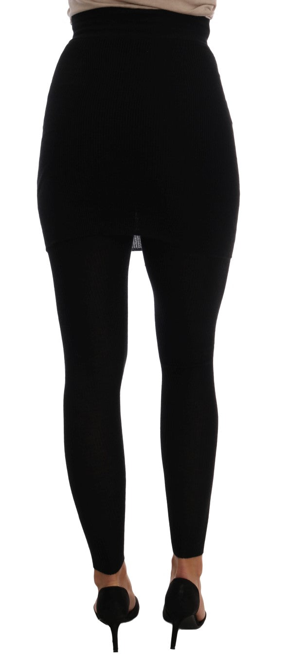 Elegantes pantalones elásticos de seda y cachemira negra