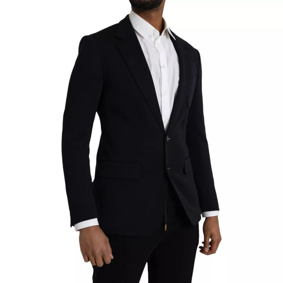 Blazer de lana azul con muesca y botonadura sencilla