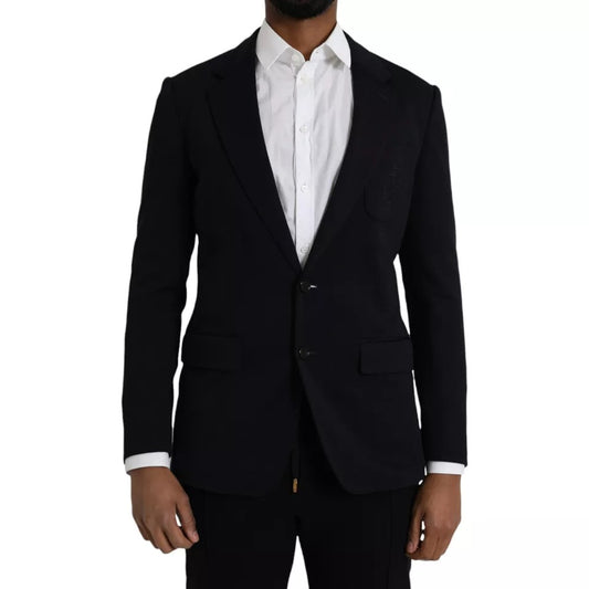 Blazer de lana azul con muesca y botonadura sencilla