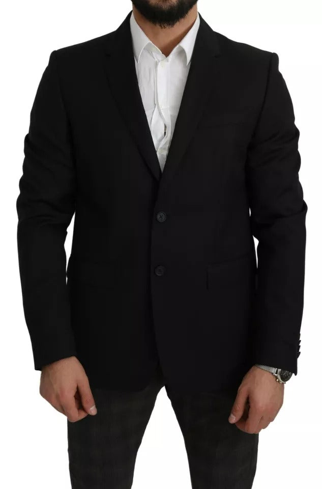 Chaqueta Blazer de lana negra con muesca y corte entallado
