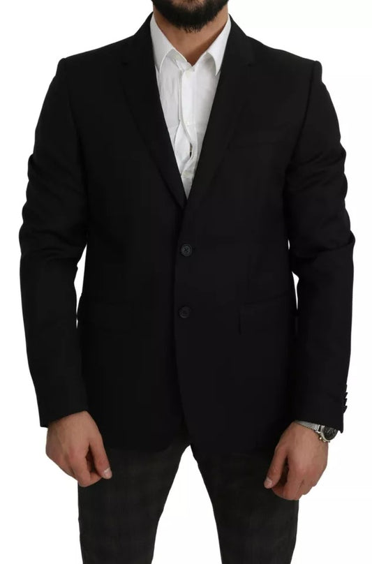 Chaqueta Blazer de lana negra con muesca y corte entallado