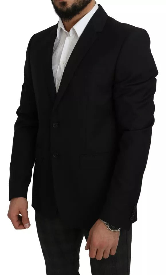 Chaqueta Blazer de lana negra con muesca y corte entallado