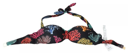 Traje de baño de playa con estampado de corales negros y parte superior de bikini
