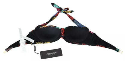 Traje de baño de playa con estampado de corales negros y parte superior de bikini