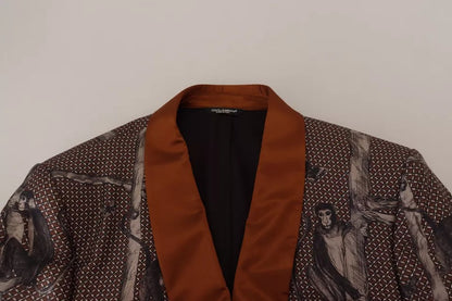 Chaqueta Blazer de seda entallada con estampado de monos de bronce
