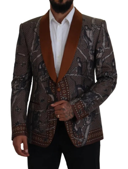 Chaqueta Blazer de seda entallada con estampado de monos de bronce