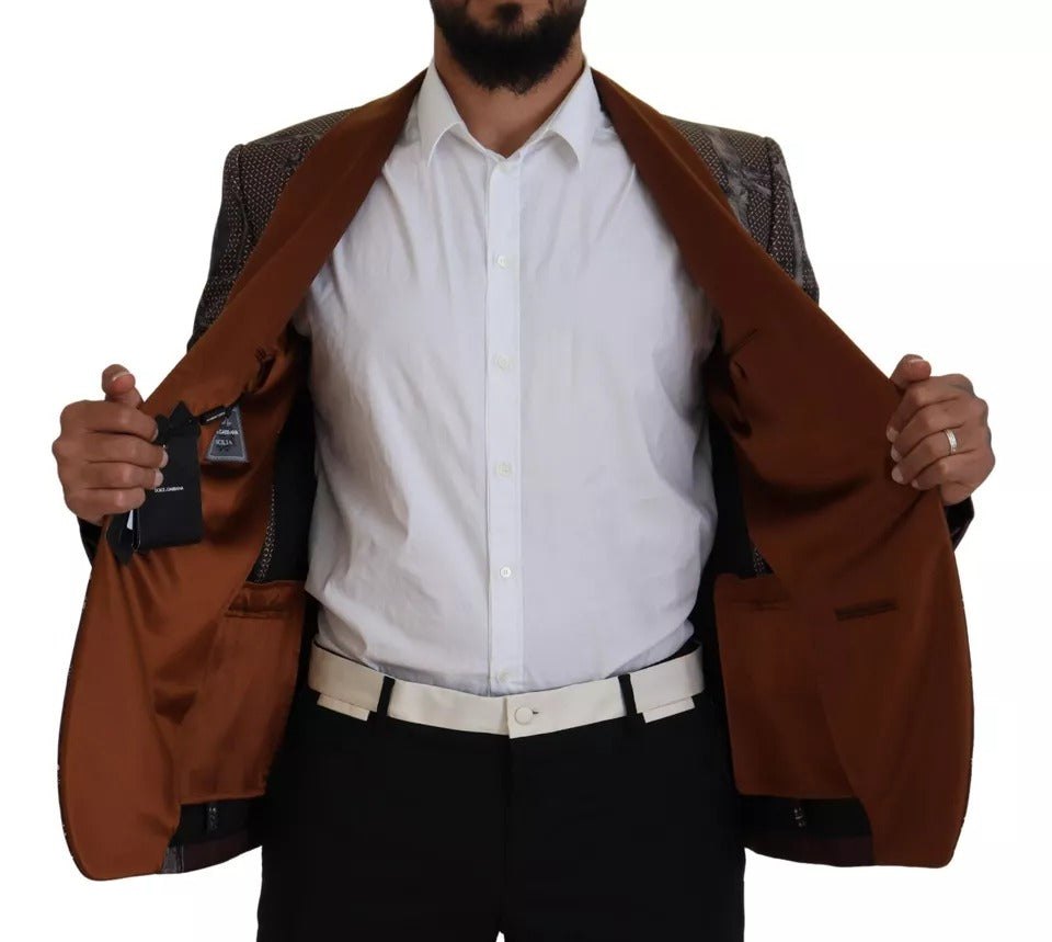 Chaqueta Blazer de seda entallada con estampado de monos de bronce