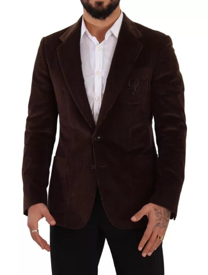 Abrigo ajustado de pana marrón Blazer con logotipo de DG