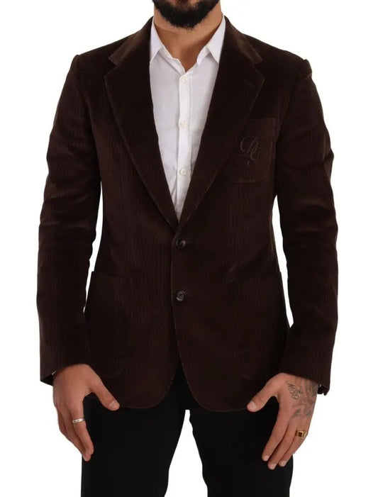Abrigo ajustado de pana marrón Blazer con logotipo de DG