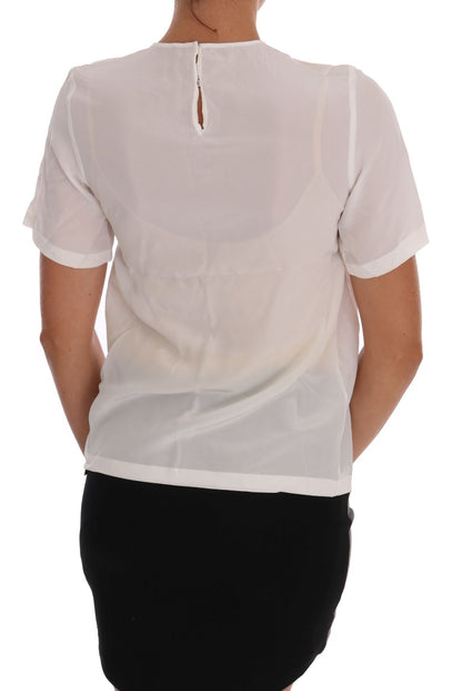Blusa blanca de seda con lentejuelas «Italia Is Love»