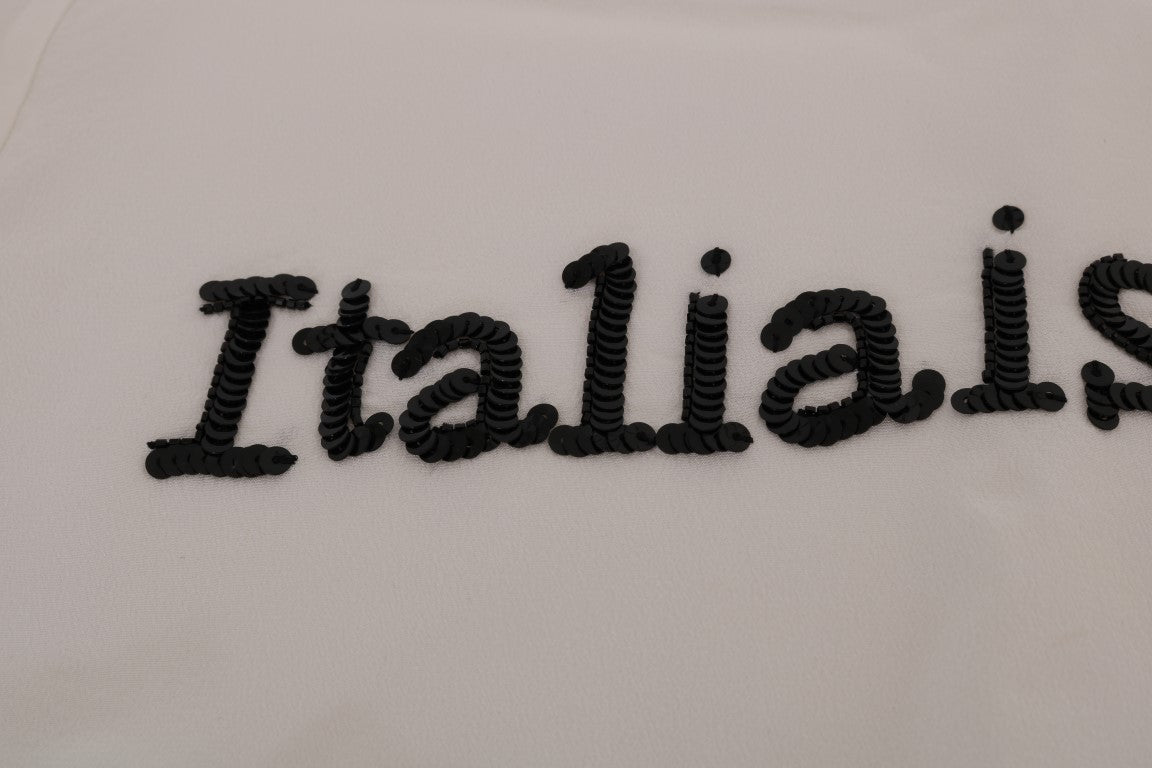 Blusa blanca de seda con lentejuelas «Italia Is Love»