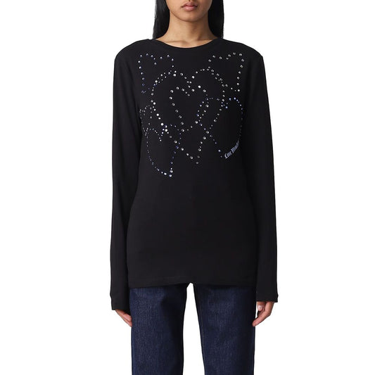 Camiseta de algodón con adornos de corazón de diamantes de imitación