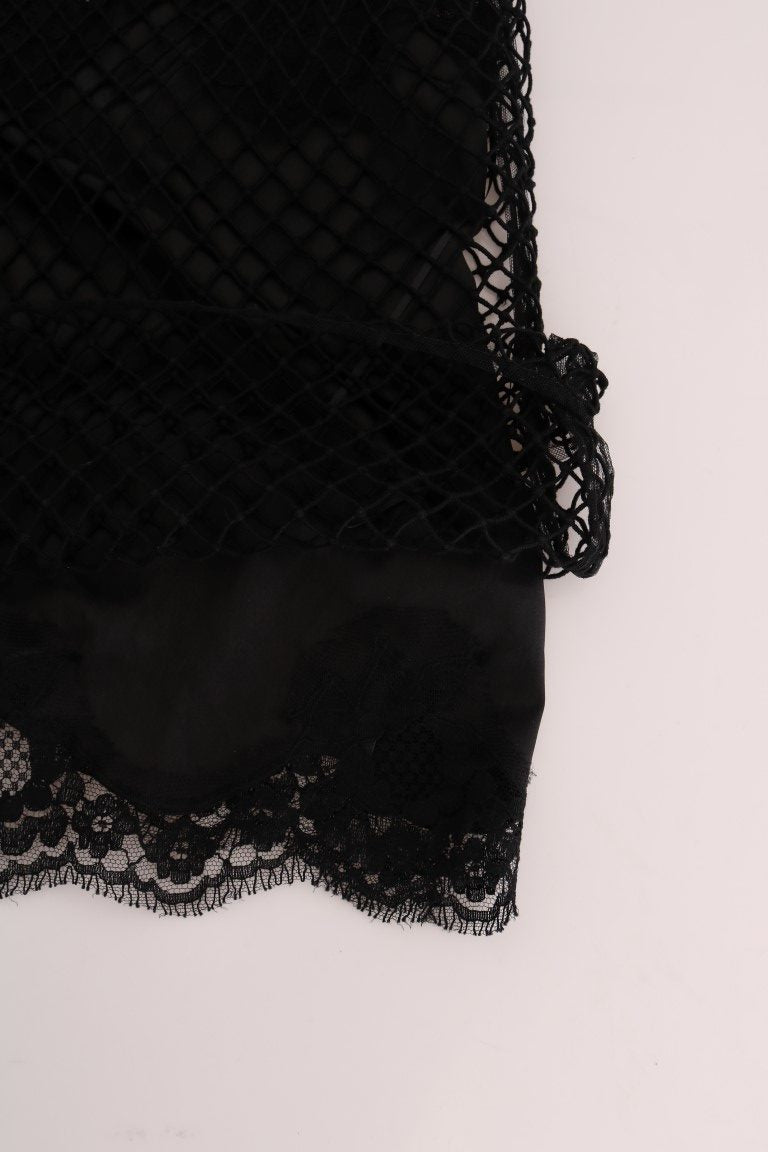 Elegante blusa camisola sin mangas de encaje negro