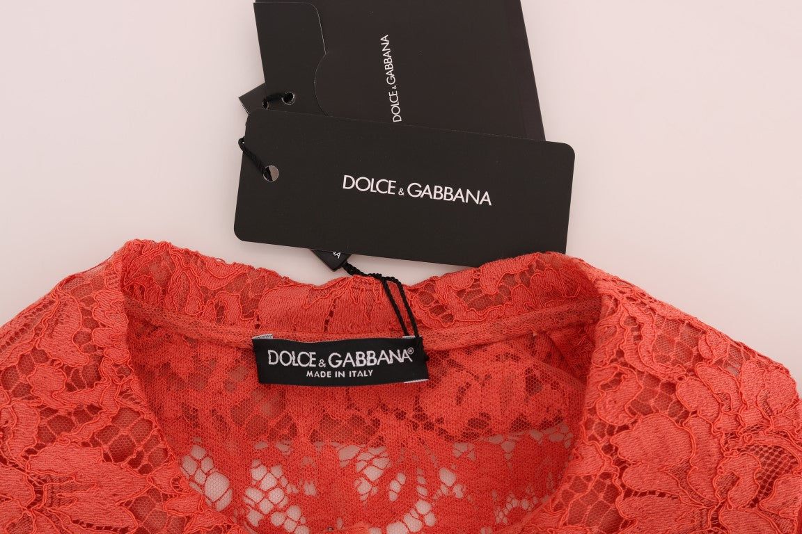 Elegante blusa tipo cárdigan con encaje floral naranja y cristales