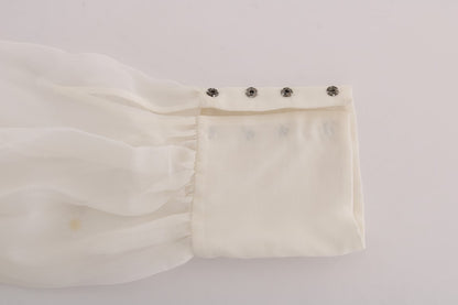 Elegante blusa de seda blanca con margaritas