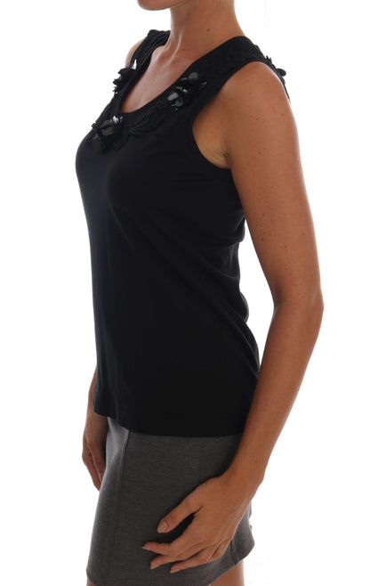 Blusa de tirantes con lentejuelas y flores negras