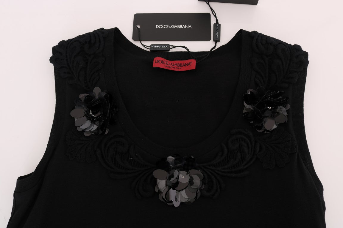 Blusa de tirantes con lentejuelas y flores negras