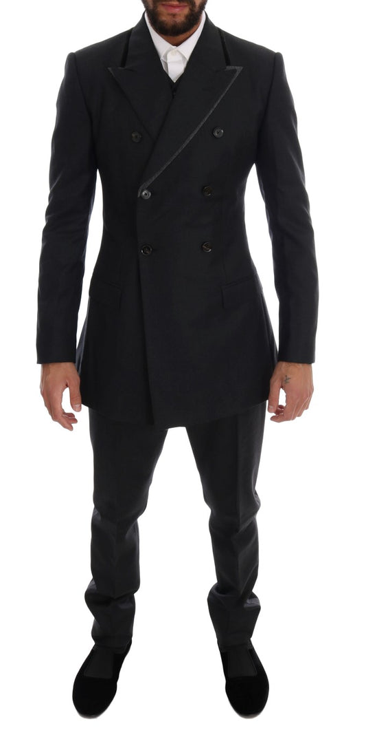 Elegante traje gris cruzado de lana