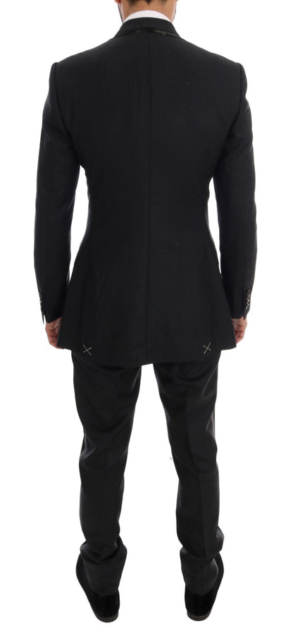 Elegante traje gris cruzado de lana