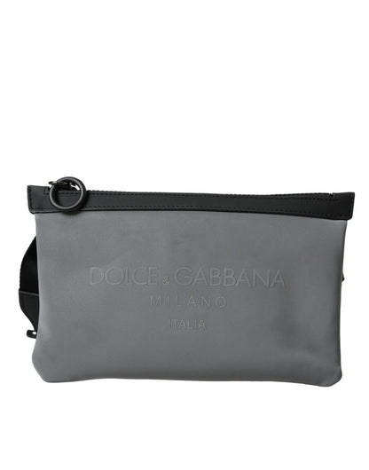 Riñonera de neopreno gris con cremallera y logotipo