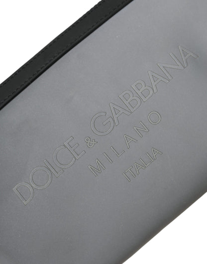 Riñonera de neopreno gris con cremallera y logotipo